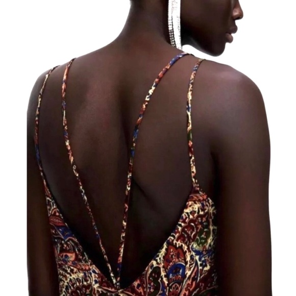 Zara • RARE Paisley Wide Leg Silky Jumpsuit Overall Playsuit Size M - Picture 2 of 6